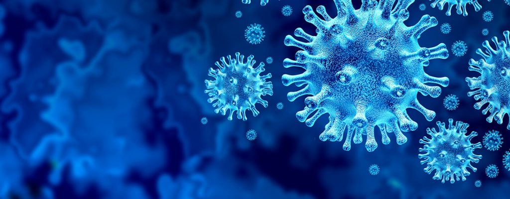 Coronavirus virus outbreak and coronaviruses influenza background as dangerous flu strain cases as a pandemic medical health risk concept with disease cells as a 3D render